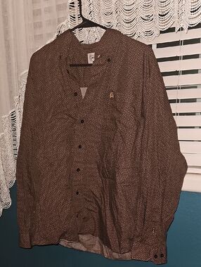 Cinch Brown Micro-Print Casual Button-Down Shirt